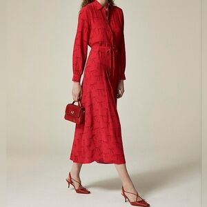 J.crew Drapey pleated shirtdress bow print Red/black